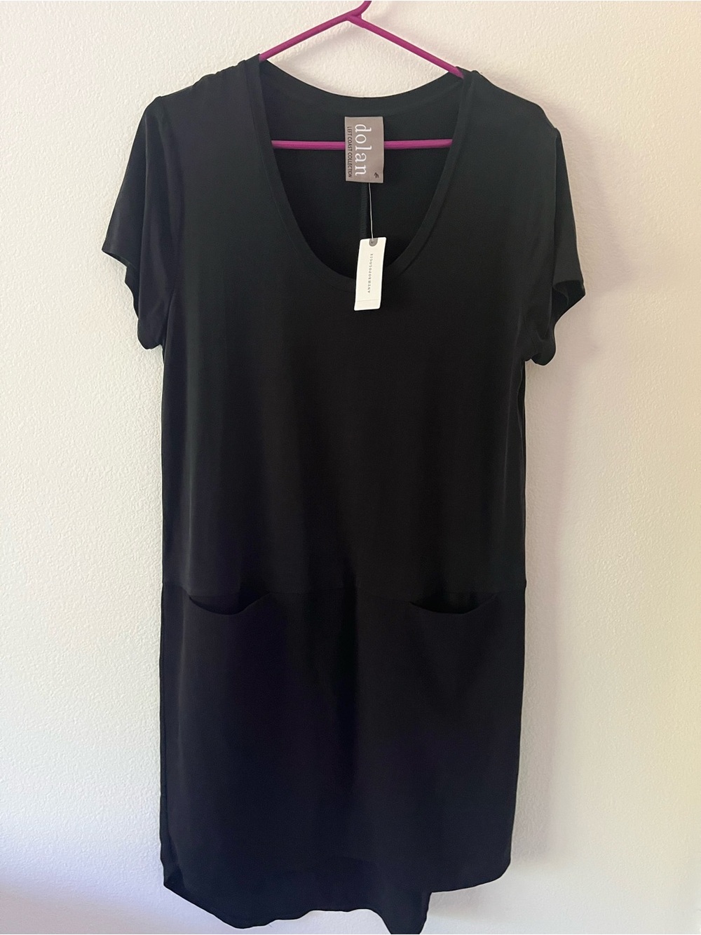 NWT Anthropologie Dolan Black Short Sleeve Scoop Neck Dress Medium Pockets